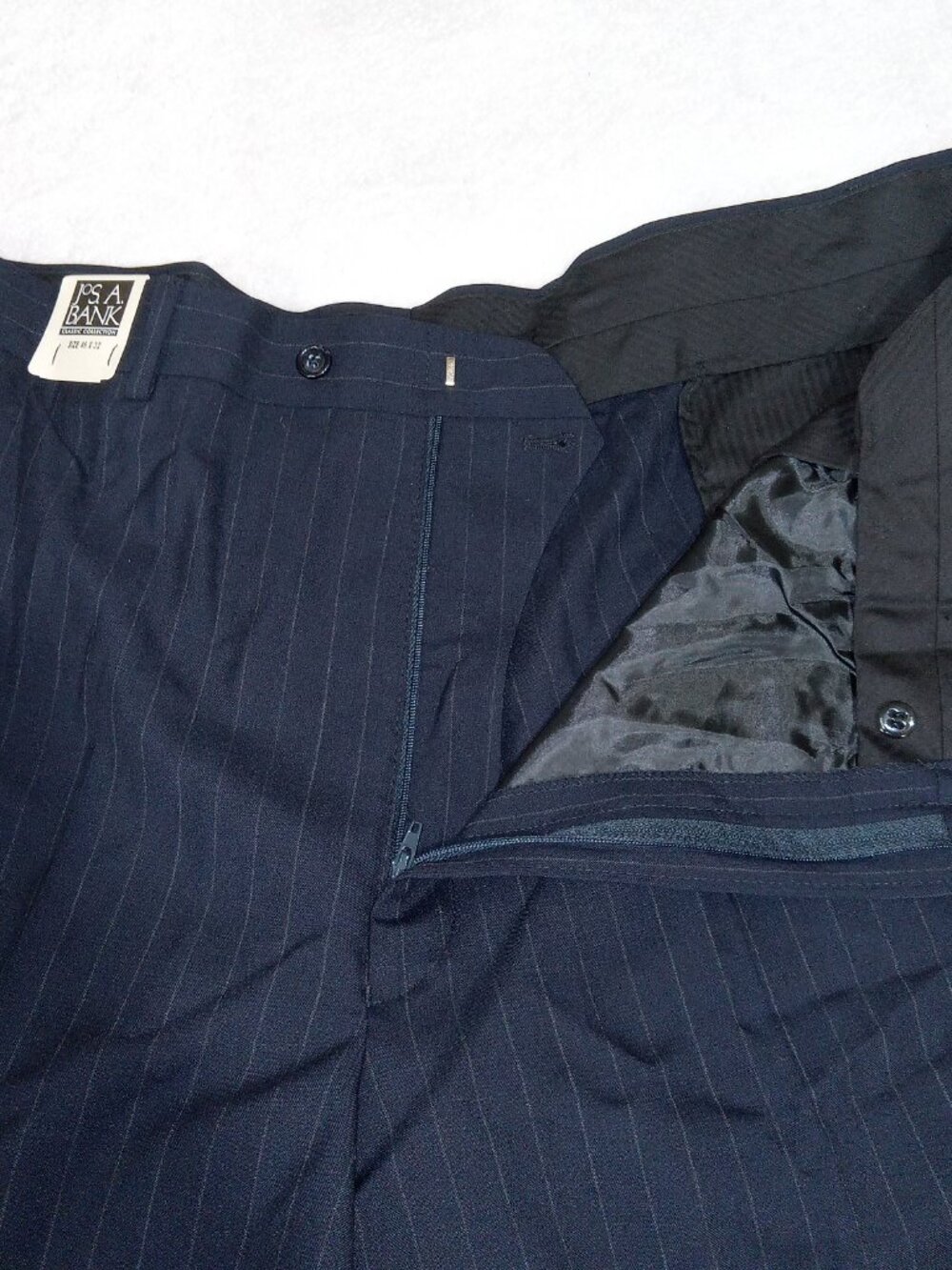 Jos A. Bank 46x32 Classic Fit 100% Worsted Wool Dress Pants Navy Pinstripe NEW - Picture 5 of 11